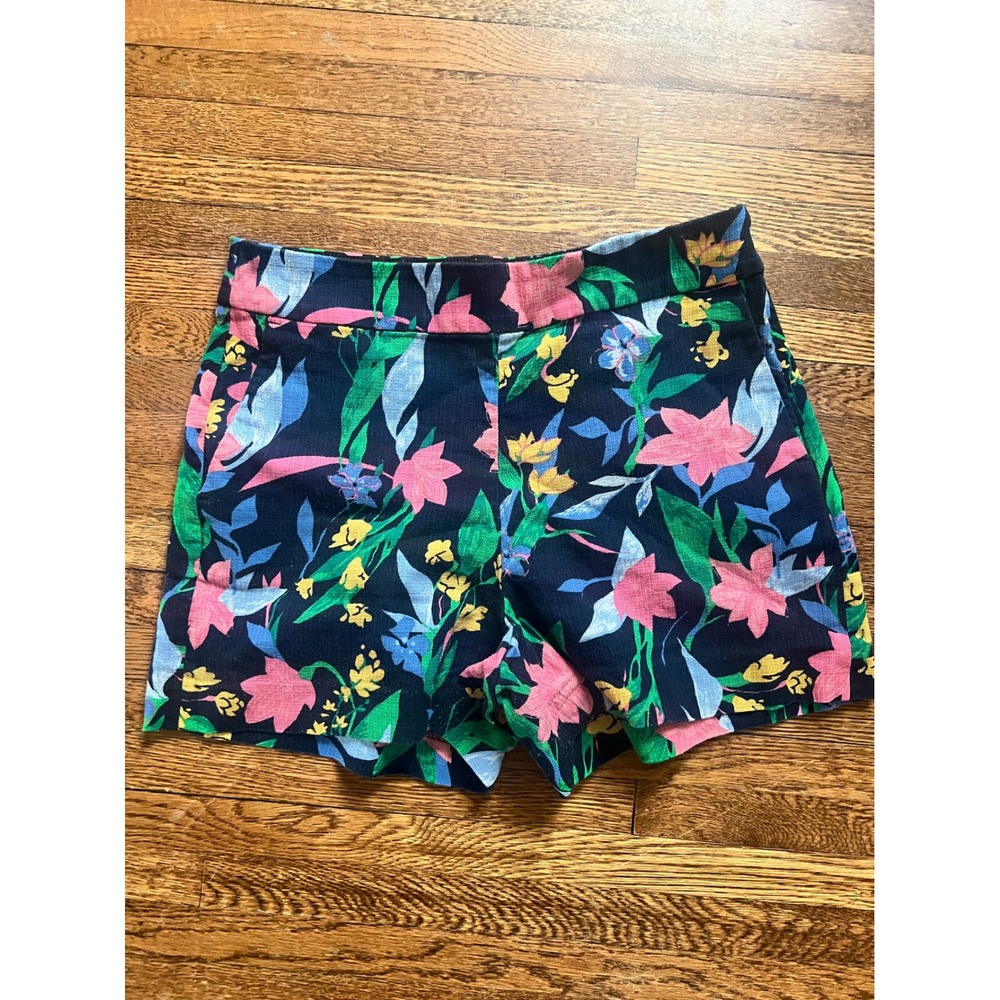 J.Crew Womens Navy Floral Tropical Cotton Side Zip Shorts Size 8 Summer Boho